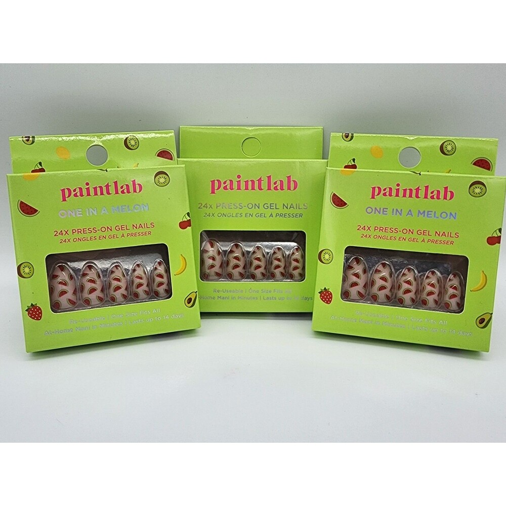 Paintlab Watermelon Press On Nails 3 Pack Cute Summer Gel Nails Bundle Reusable